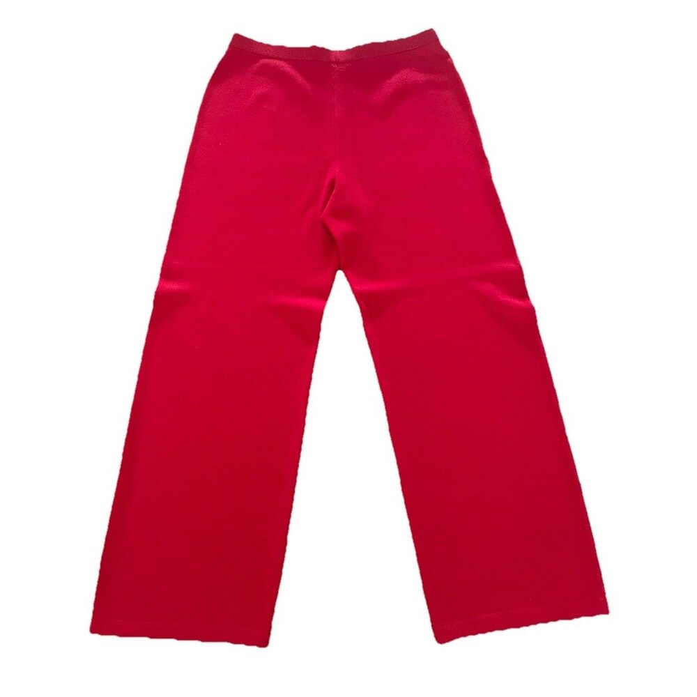 St. John Collection Red Wool Blend Knit Holiday High Waist Wide Leg Pants Sz XL